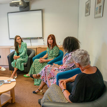 The Princess of Wales meeting the study team at Nuneaton, including Professor Jane Barlow (far right) Credit: The Royal Foundation