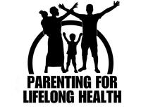A silhoutte of a family with arms outstretched, text: Parenting for Lifelong Health