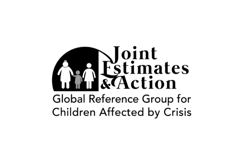 Black and white graphic, including two adult figures holding the hands of a child figure