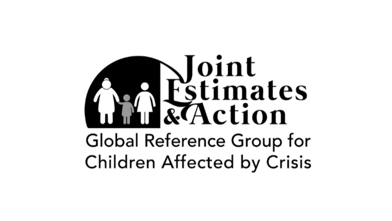 Black and white graphic, including two adult figures holding the hands of a child figure